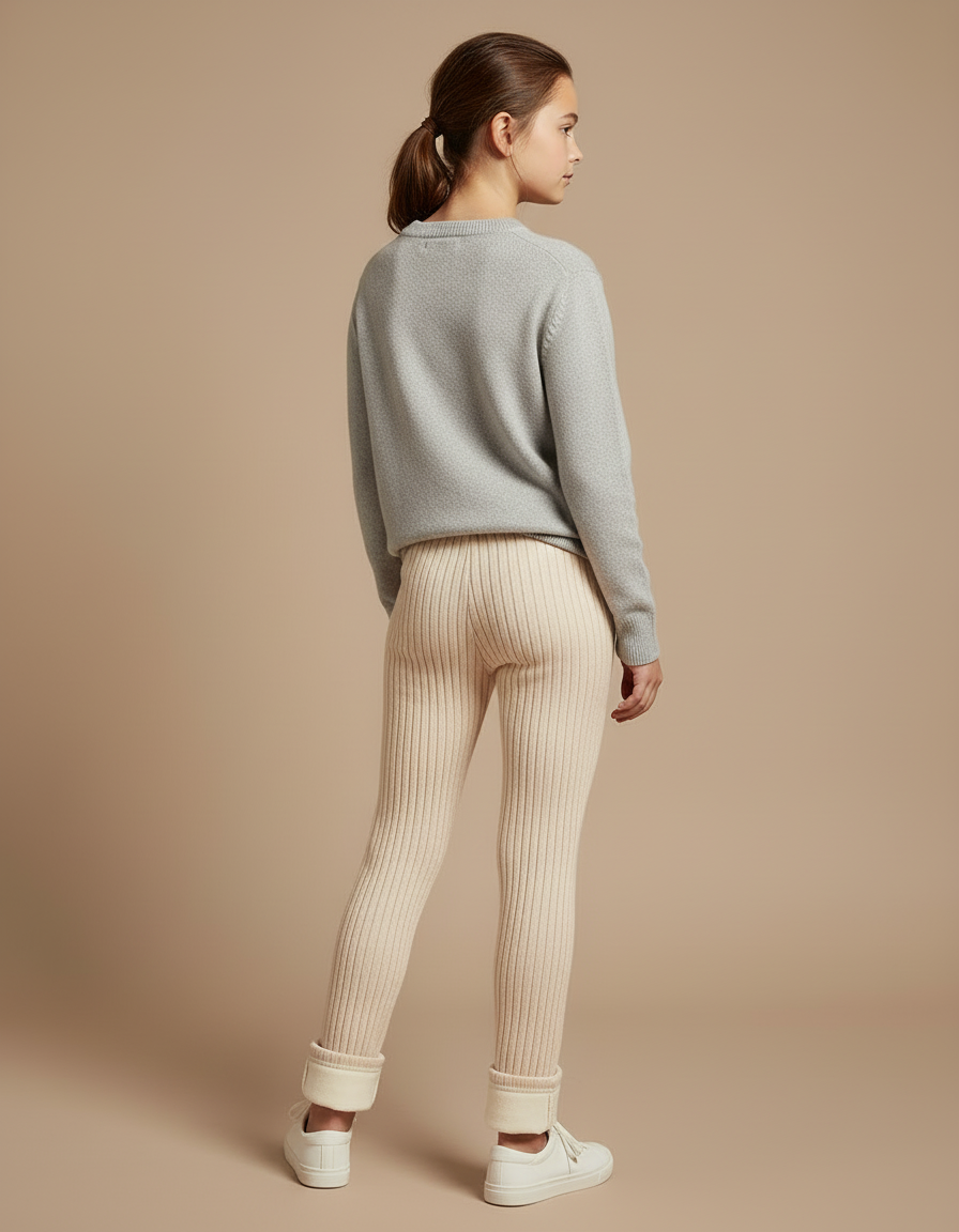 Pantalon Blanc Côtelé Molletonné Enfant Hiver - Beige - vue 2