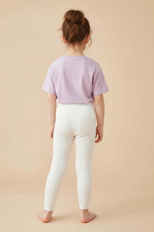 Pantalon Blanc Côtelé Élastique Confortable Fille - Maille - vue 2