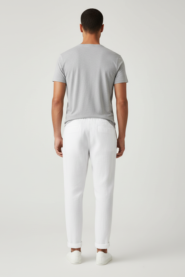 Pantalon Blanc Lin Décontracté Cheville Cordon Homme - vue 2