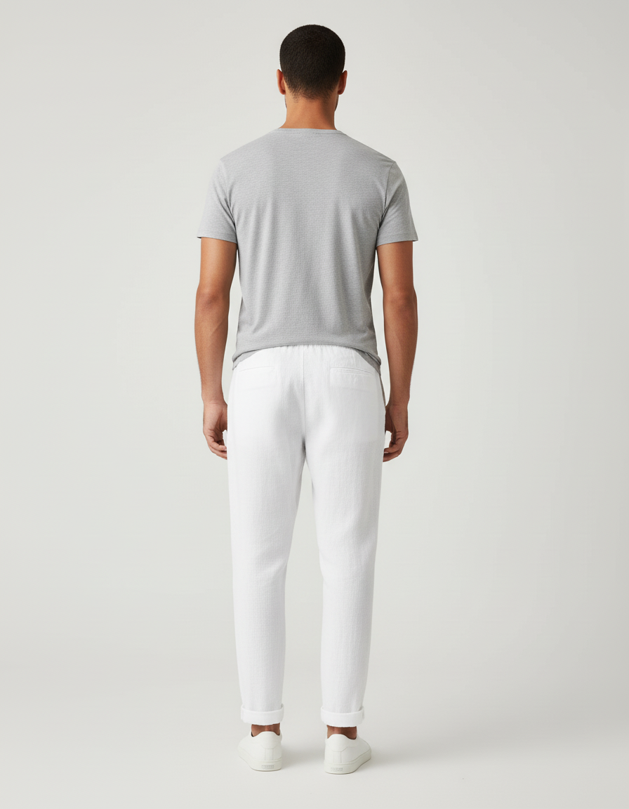 Pantalon Blanc Lin Décontracté Cheville Cordon Homme - vue 2