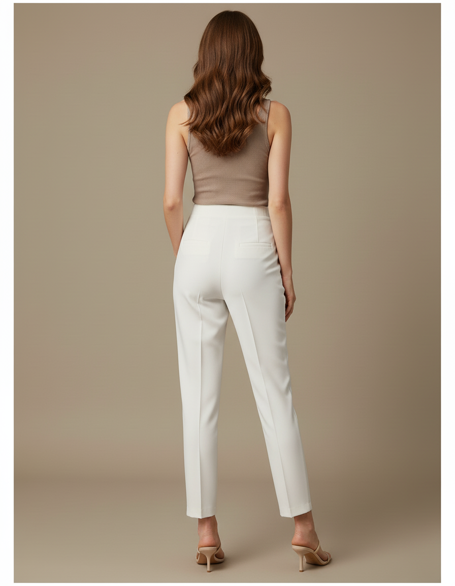 Pantalon Blanc Taille Haute Coupe Droite Femme - Gabardine - vue 2