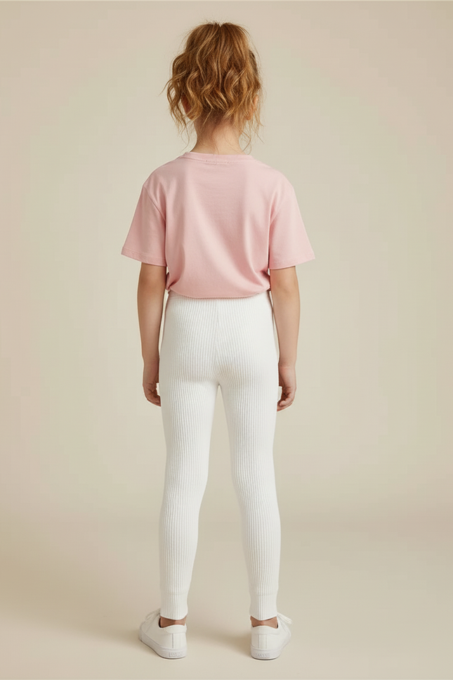 Pantalon Blanc Côtelé Enfant Confortable Rayé - Maille - vue 2