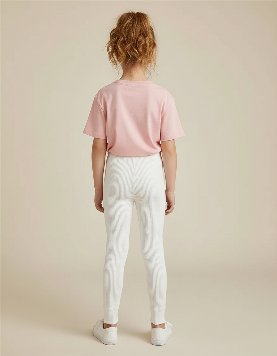 Pantalon Blanc Côtelé Enfant Confortable Rayé - Maille - vue 2