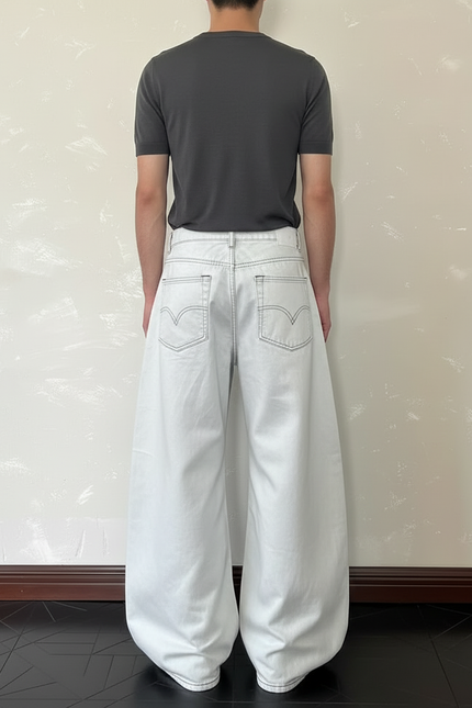 Pantalon Blanc Large Décontracté Coton Y2K Homme - Jean - vue 2