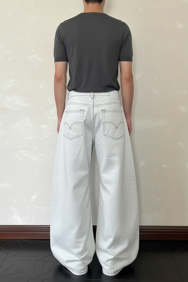 Pantalon Blanc Large Décontracté Coton Y2K Homme - Jean - vue 2