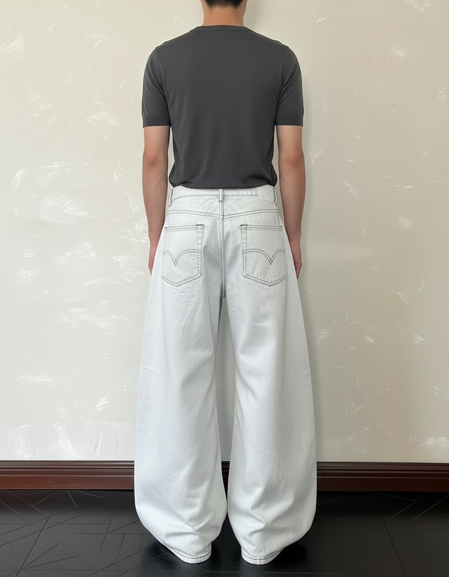Pantalon Blanc Large Décontracté Coton Y2K Homme - Jean - vue 2