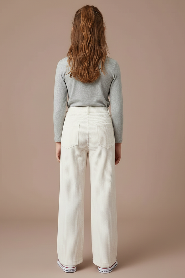 Pantalon Blanc Côtelé Ample Fille Décontracté - Cordé - vue 2