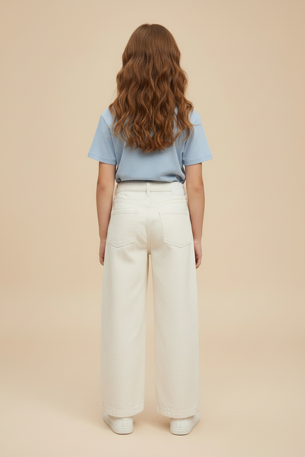 Pantalon Blanc Ample Mickey Décontracté Enfant Coton - Beige Jean - vue 2