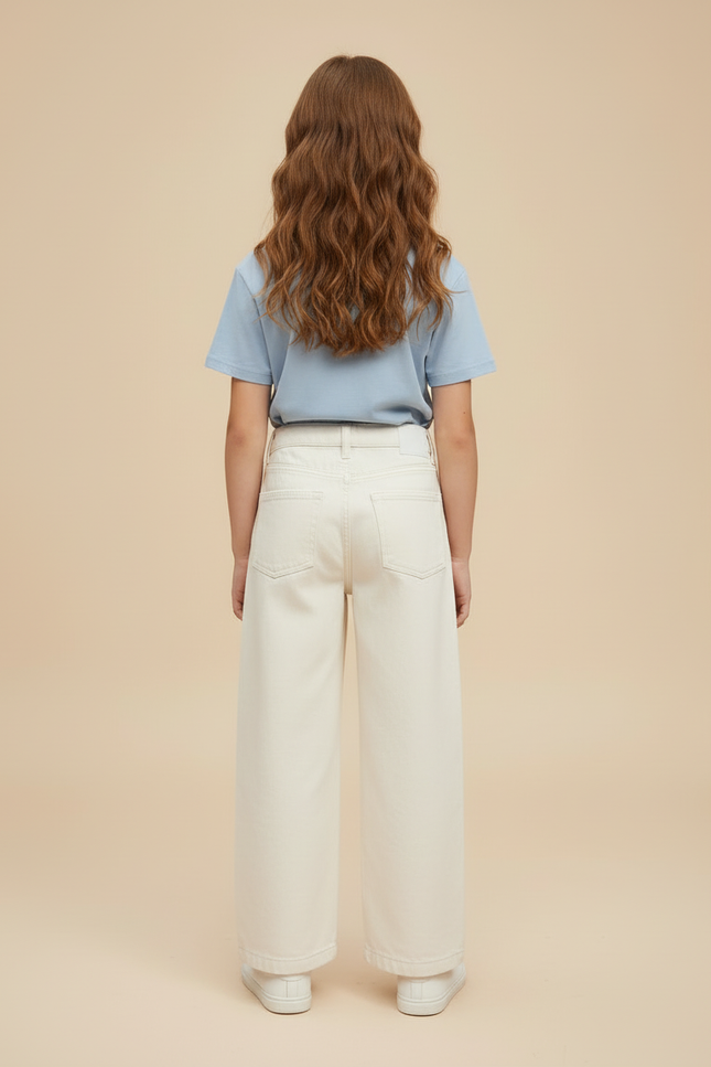 Pantalon Blanc Ample Mickey Décontracté Enfant Coton - Beige Jean - vue 2