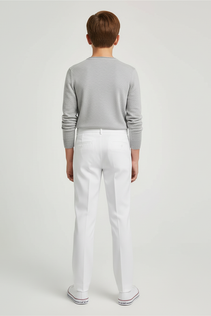 Pantalon Blanc Droit Élégant Slim Enfant Coton - Gabardine - vue 2