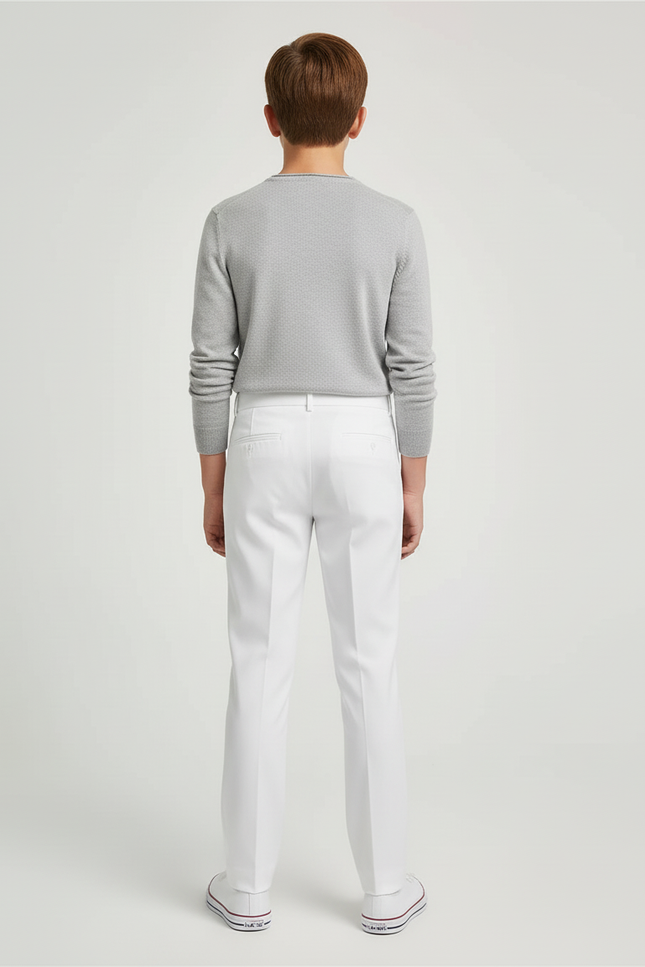 Pantalon Blanc Droit Élégant Slim Enfant Coton - Gabardine - vue 2