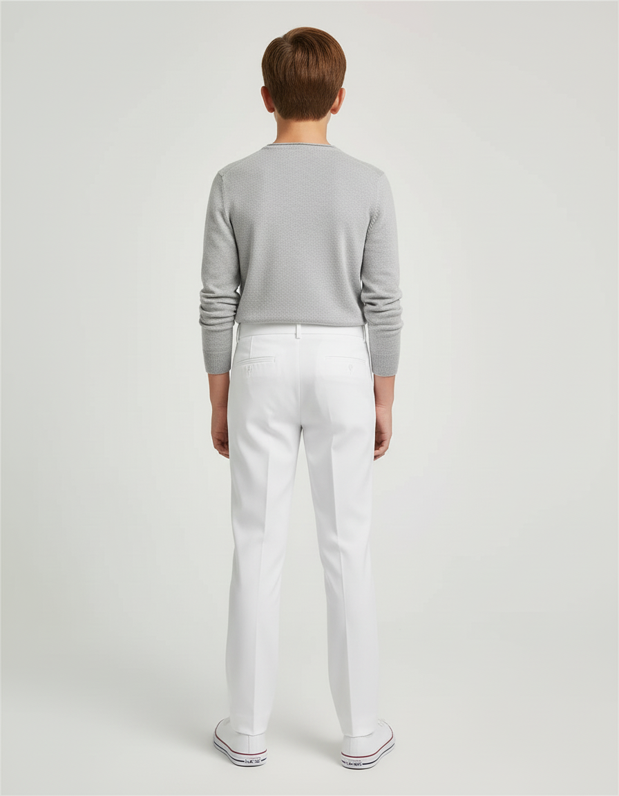 Pantalon Blanc Droit Élégant Slim Enfant Coton - Gabardine - vue 2