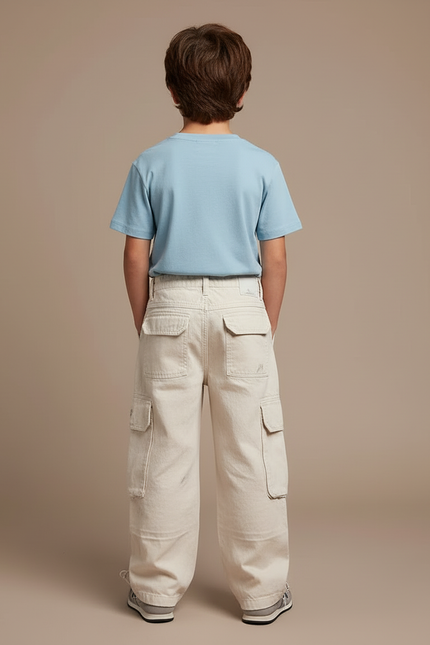 Pantalon Blanc Cargo Ample Garçon Décontracté Style Coréen - Beige Toile - vue 2