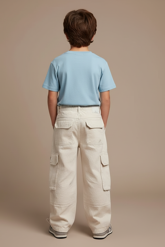 Pantalon Blanc Cargo Ample Garçon Décontracté Style Coréen - Beige Toile - vue 2