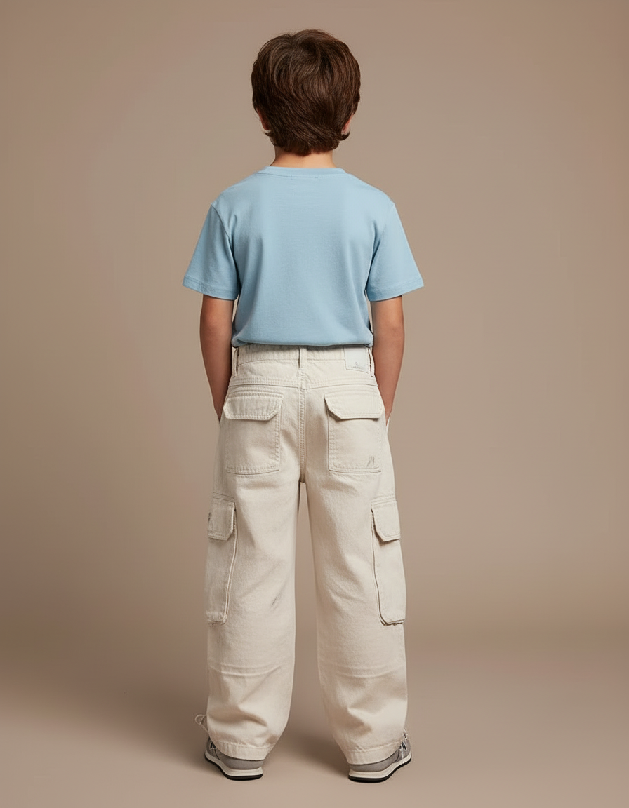 Pantalon Blanc Cargo Ample Garçon Décontracté Style Coréen - Beige Toile - vue 2