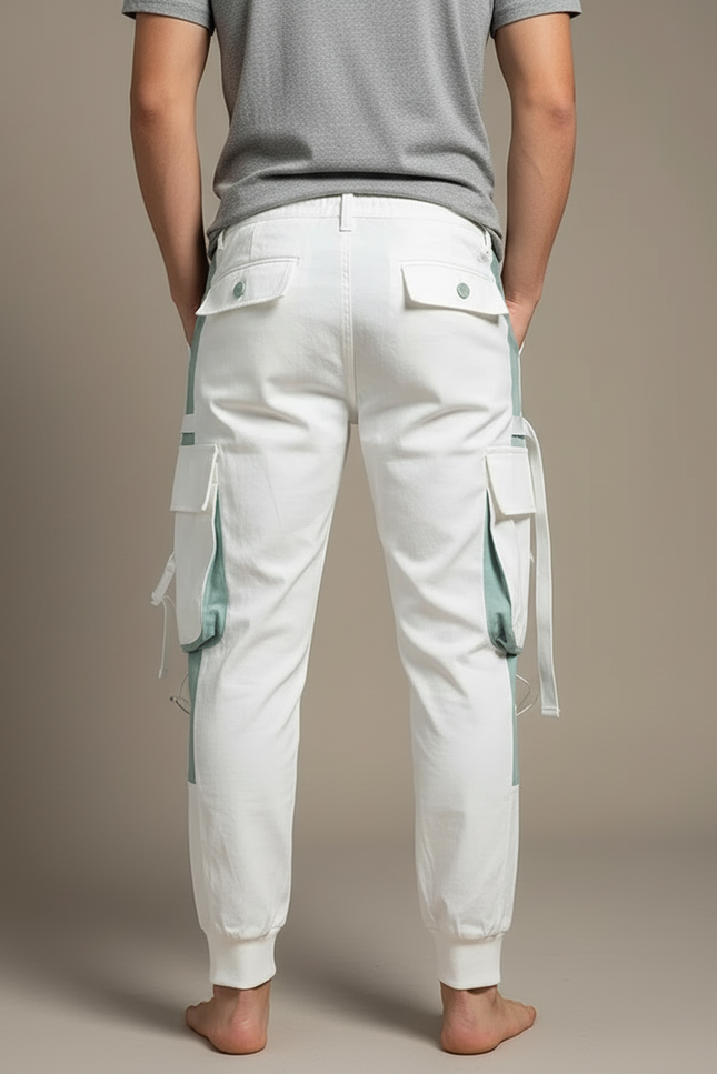 Pantalon Blanc Cargo Jogger Multi-poches Homme - Coton - vue 2