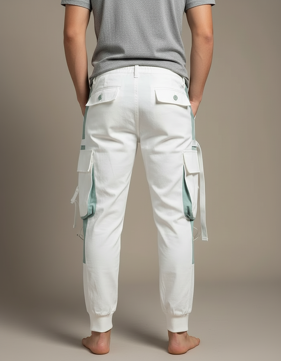 Pantalon Blanc Cargo Jogger Multi-poches Homme - Coton - vue 2