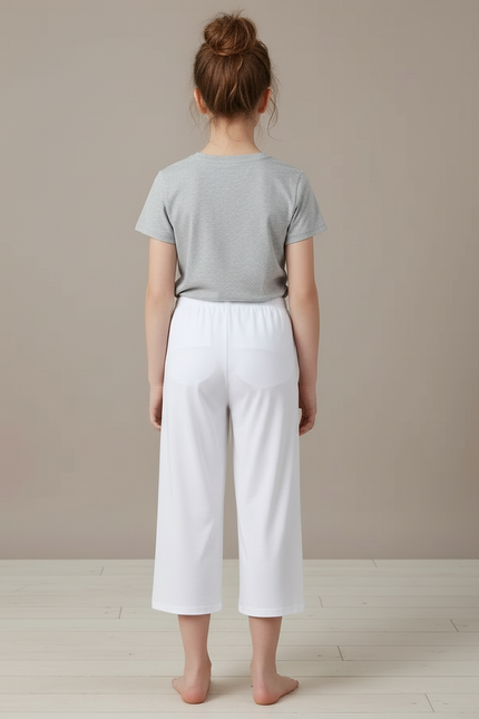 Pantalon Blanc Ample Court Décontracté Fille - Polyester - vue 2