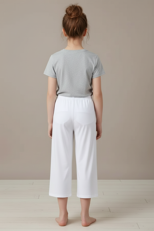 Pantalon Blanc Ample Court Décontracté Fille - Polyester - vue 2