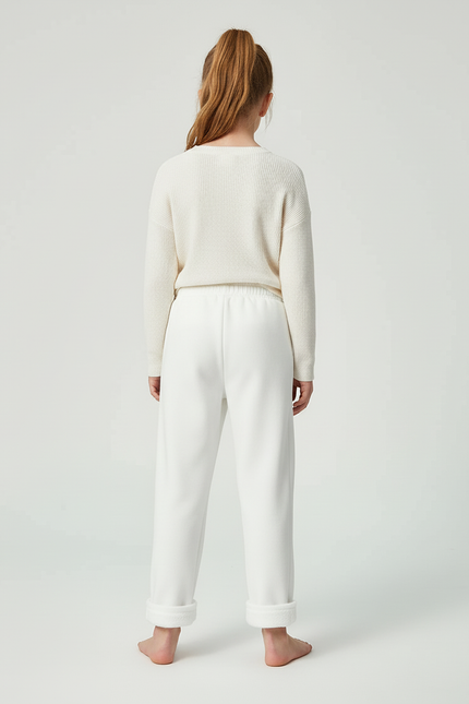 Pantalon Blanc Molletonné Élastique Confortable Fille Hiver - vue 2