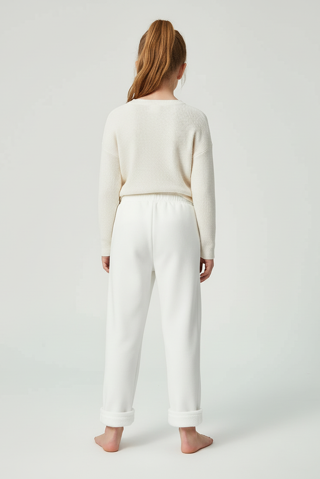 Pantalon Blanc Molletonné Élastique Confortable Fille Hiver - vue 2
