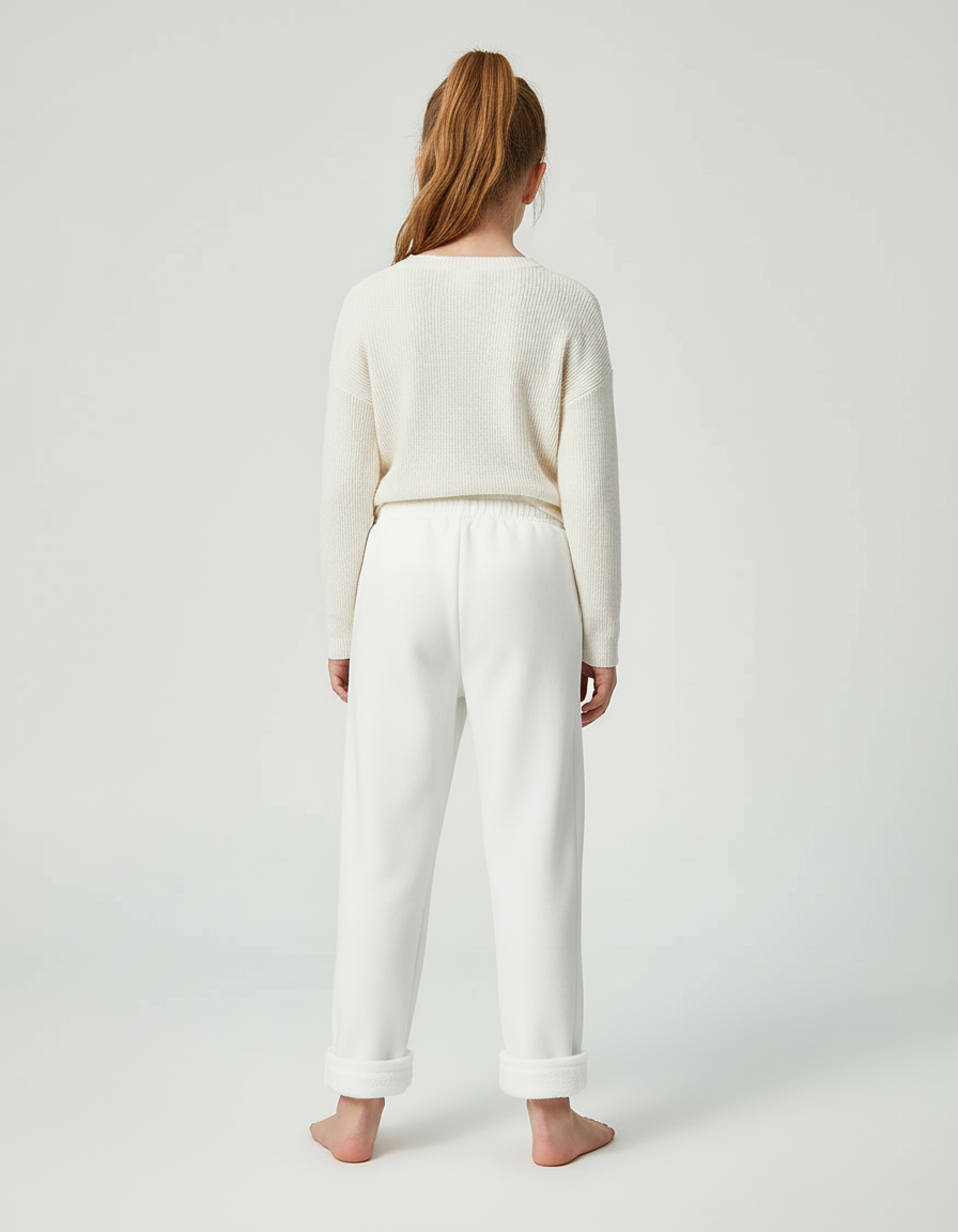 Pantalon Blanc Molletonné Élastique Confortable Fille Hiver - vue 2