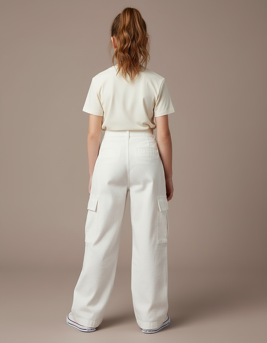 Pantalon Militaire Blanc - Toile - vue 2