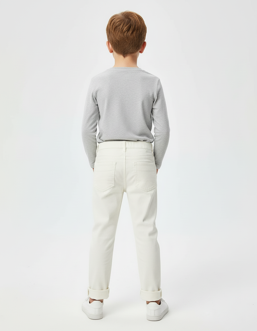 Pantalon Blanc Coton Droit Enfant Garçon Décontracté - vue 2