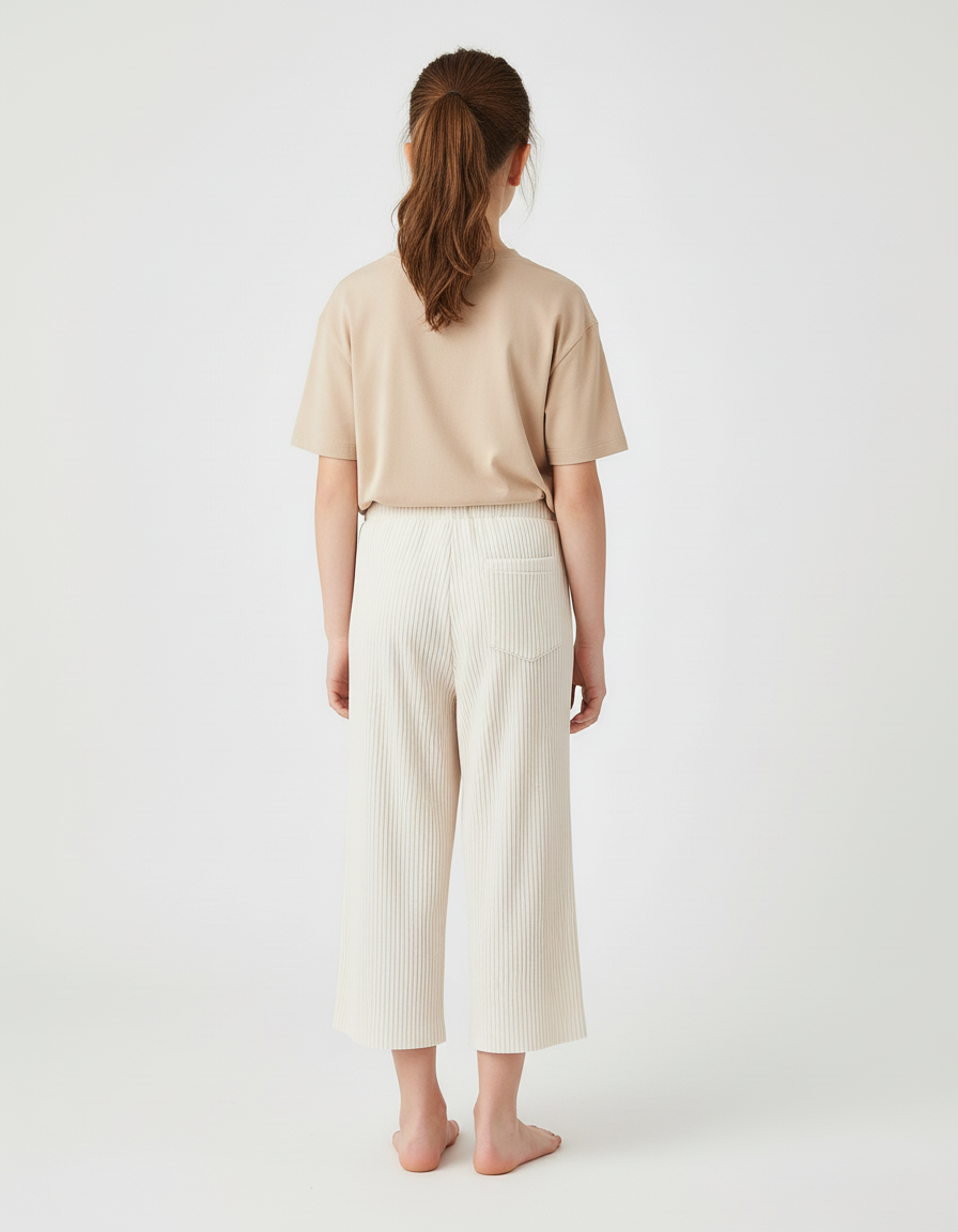Pantalon Blanc Plissé Ample Décontracté Enfant Côtelé - Cordé - vue 2