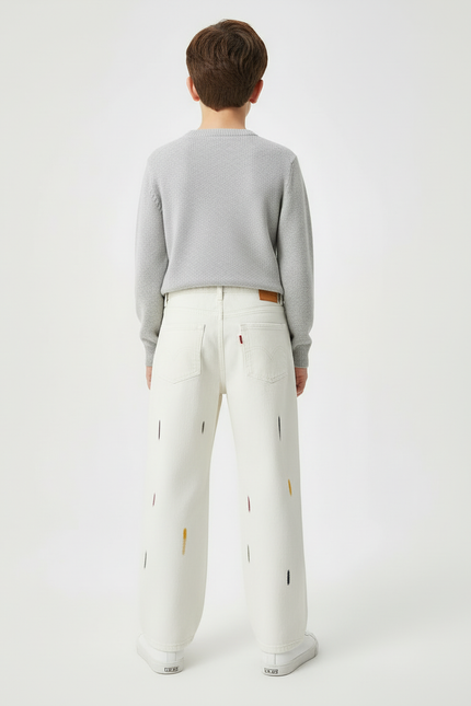 Pantalon Blanc Ample Coton Peint Garçon - vue 2