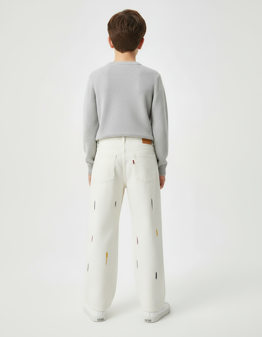 Pantalon Blanc Ample Coton Peint Garçon - vue 2