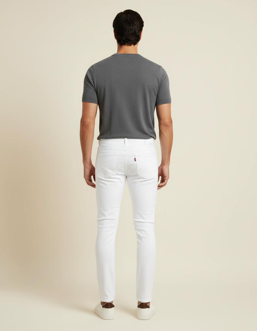 Pantalon Blanc Homme Skinny Stretch Denim Décontracté - Jean - vue 2