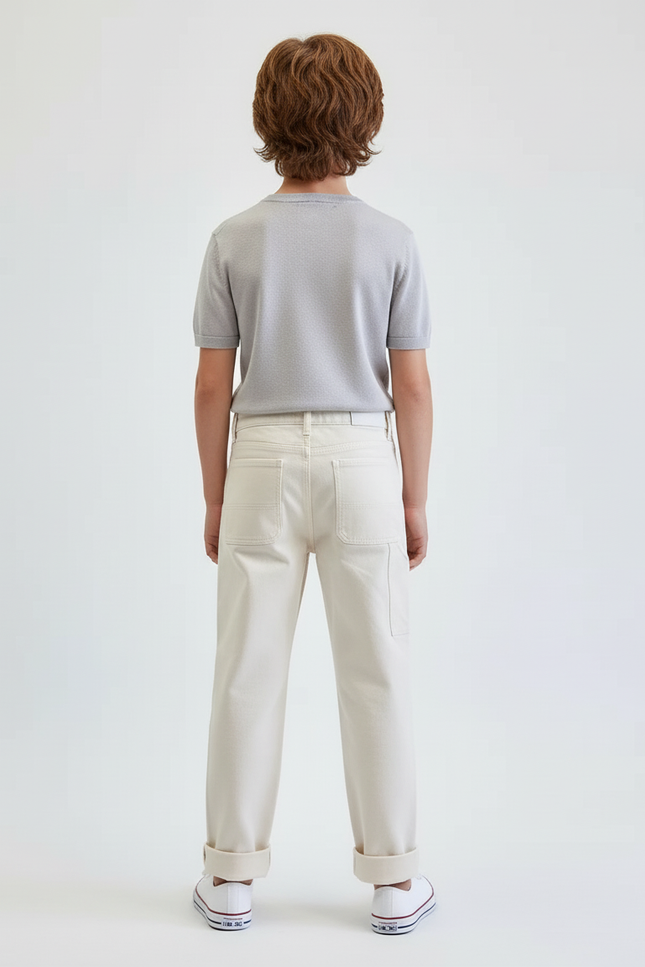 Pantalon Blanc Coton Canvas Décontracté Enfant Garçon - Beige Toile - vue 2