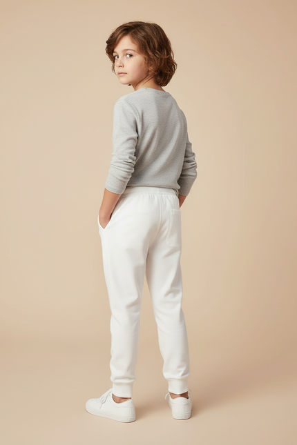 Pantalon Blanc Décontracté Coton Enfant Jogging - Molleton - vue 2