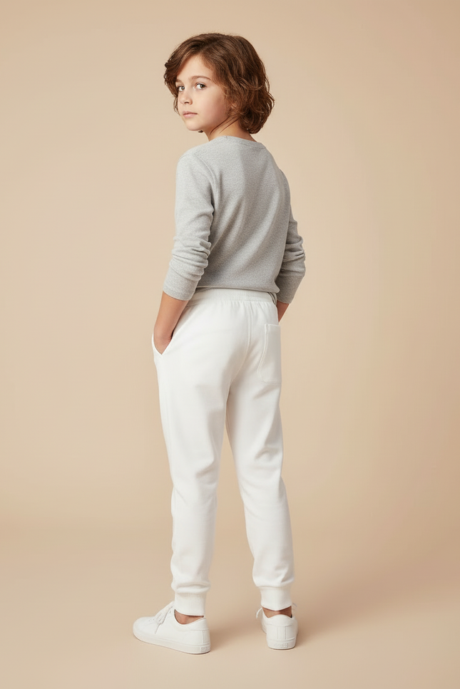 Pantalon Blanc Décontracté Coton Enfant Jogging - Molleton - vue 2