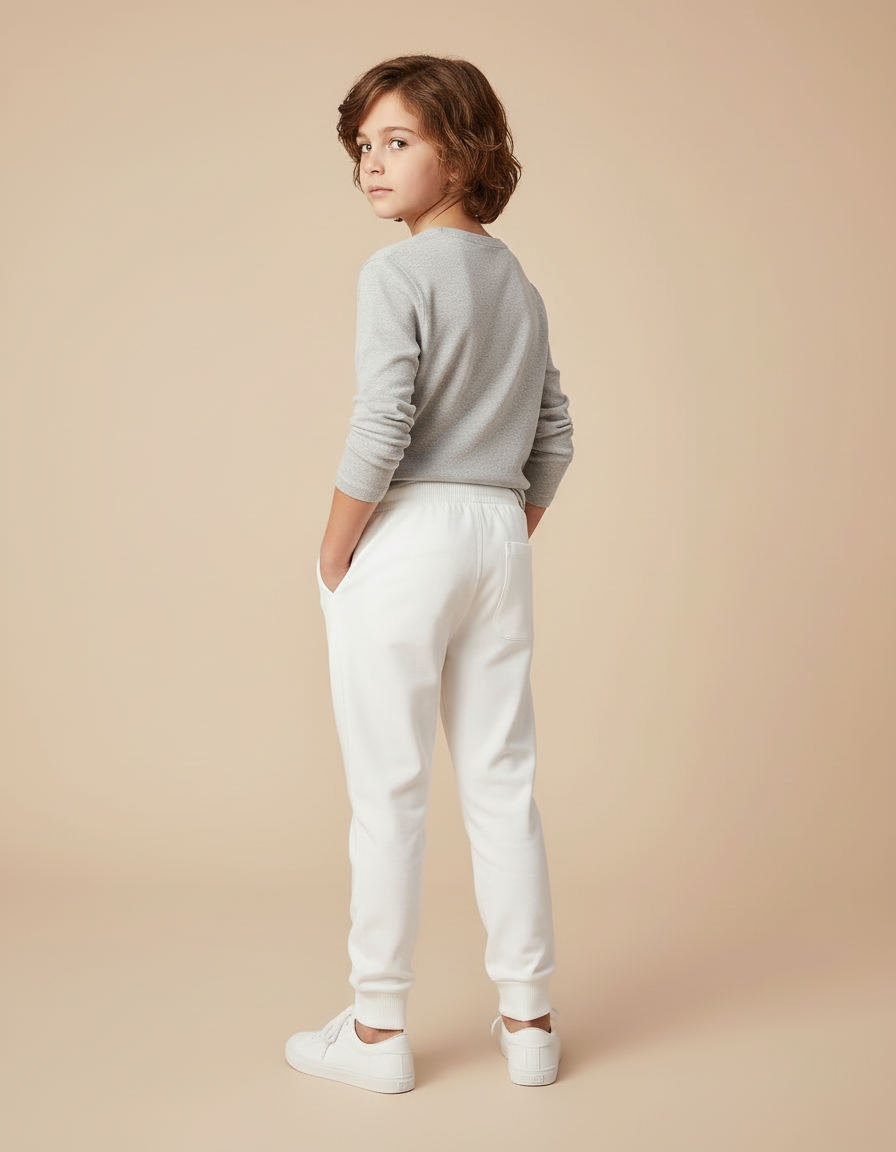 Pantalon Blanc Décontracté Coton Enfant Jogging - Molleton - vue 2