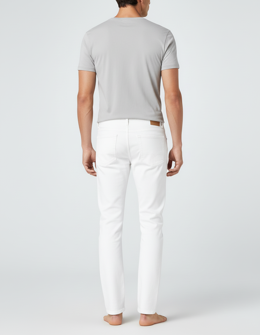 Pantalon Blanc Coton Slim Stretch Homme Décontracté - vue 2
