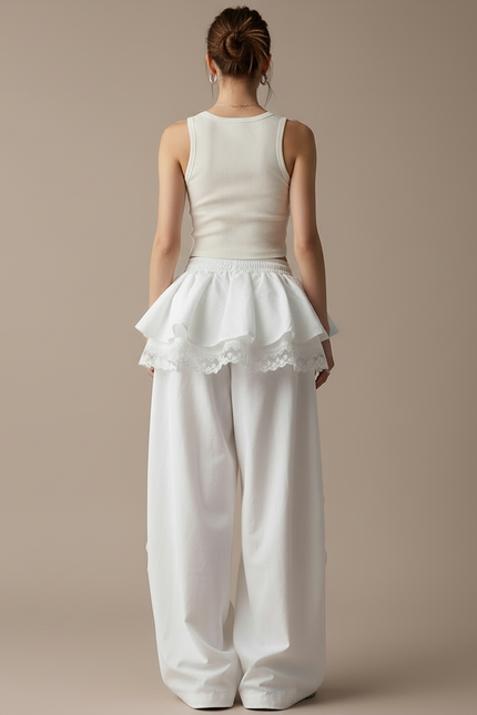 Pantalon Blanc Dentelle Femme - Coton - vue 2