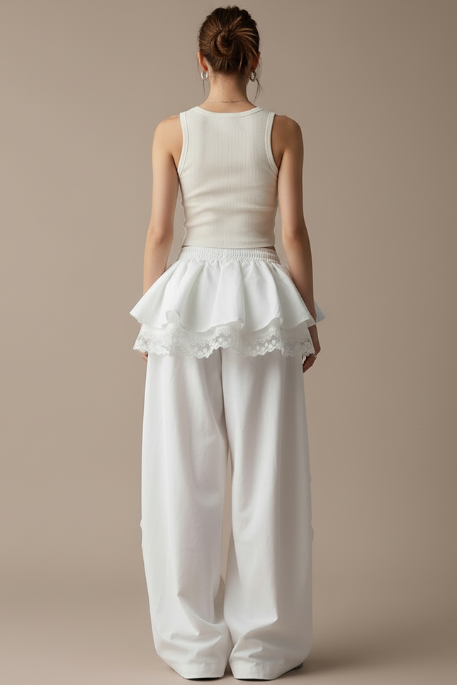Pantalon Blanc Dentelle Femme - Coton - vue 2