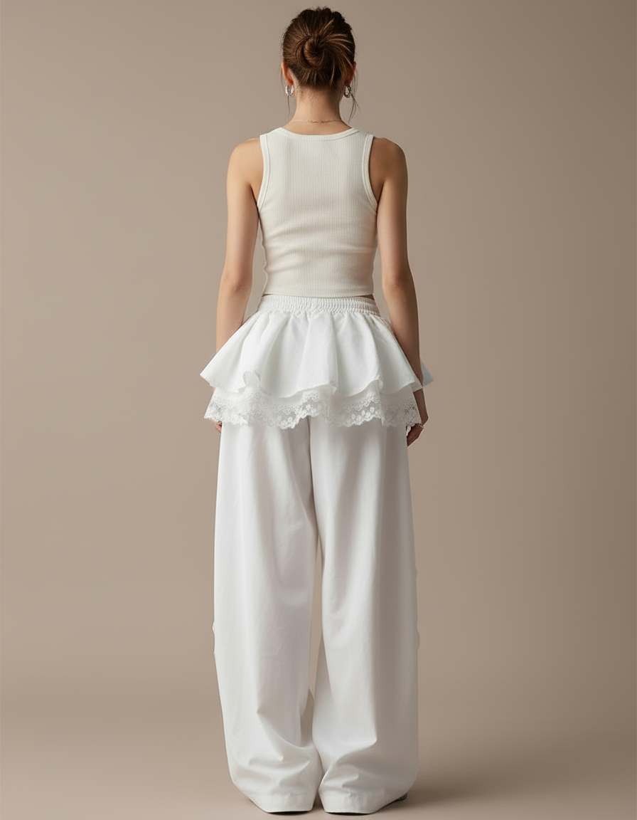 Pantalon Blanc Dentelle Femme - Coton - vue 2