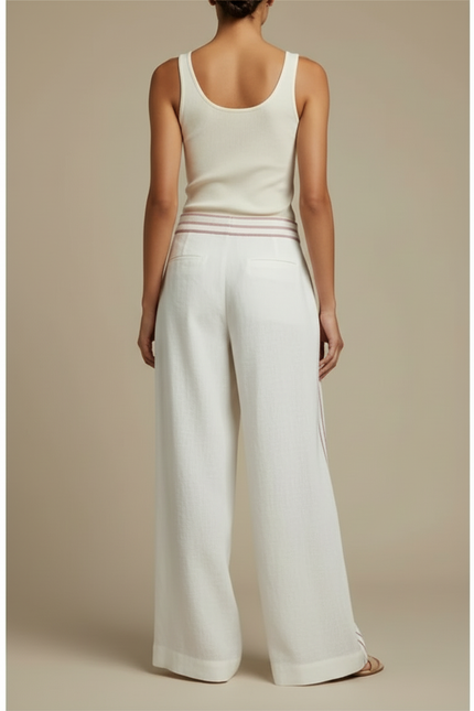 Pantalon En Lin Rayé Rose Et Blanc - vue 2