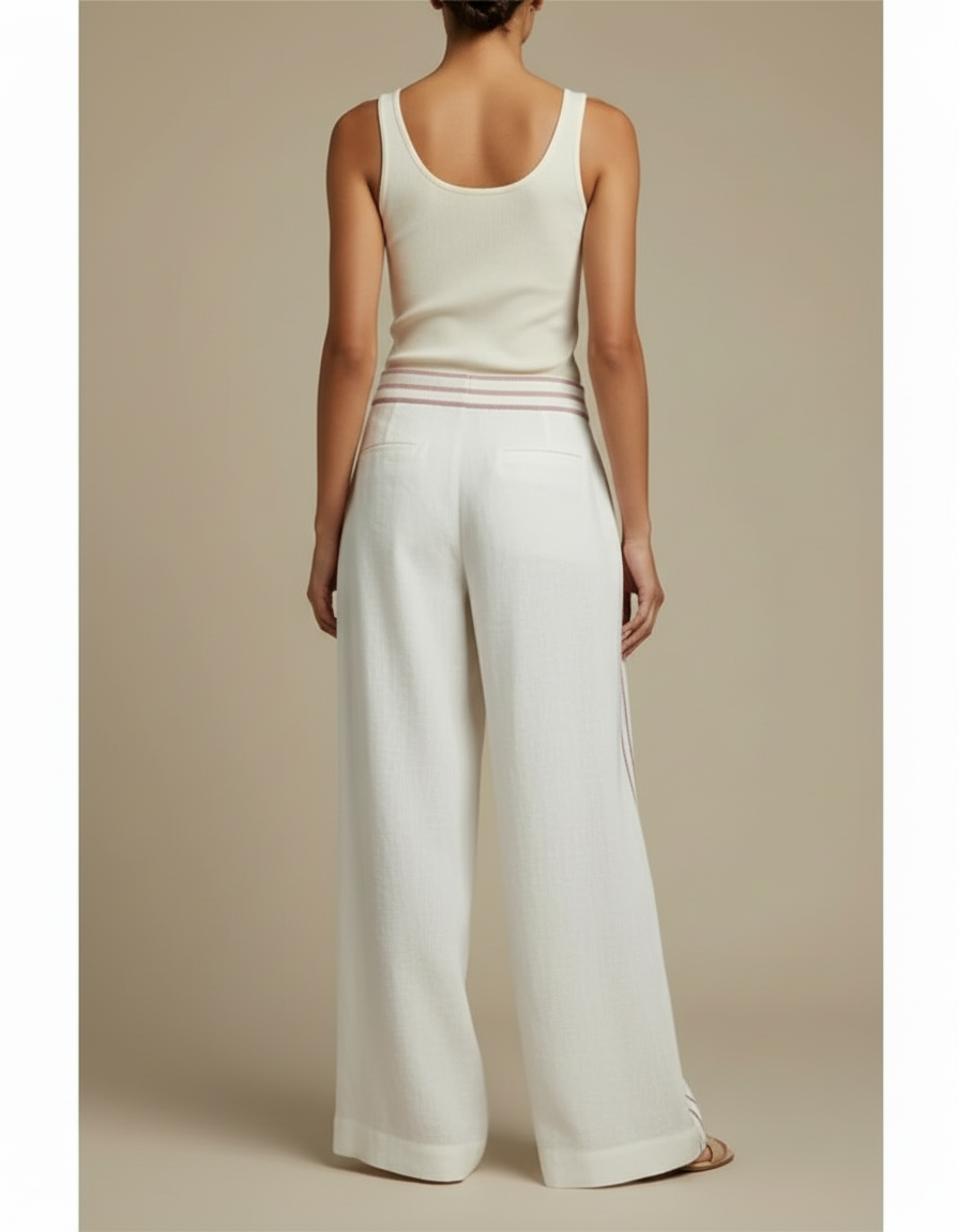 Pantalon En Lin Rayé Rose Et Blanc - vue 2