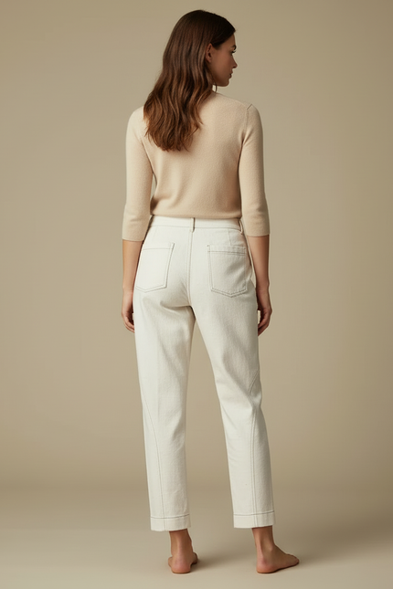 Pantalon Blanc Écru Décontracté Coton Femme - Toile - vue 2