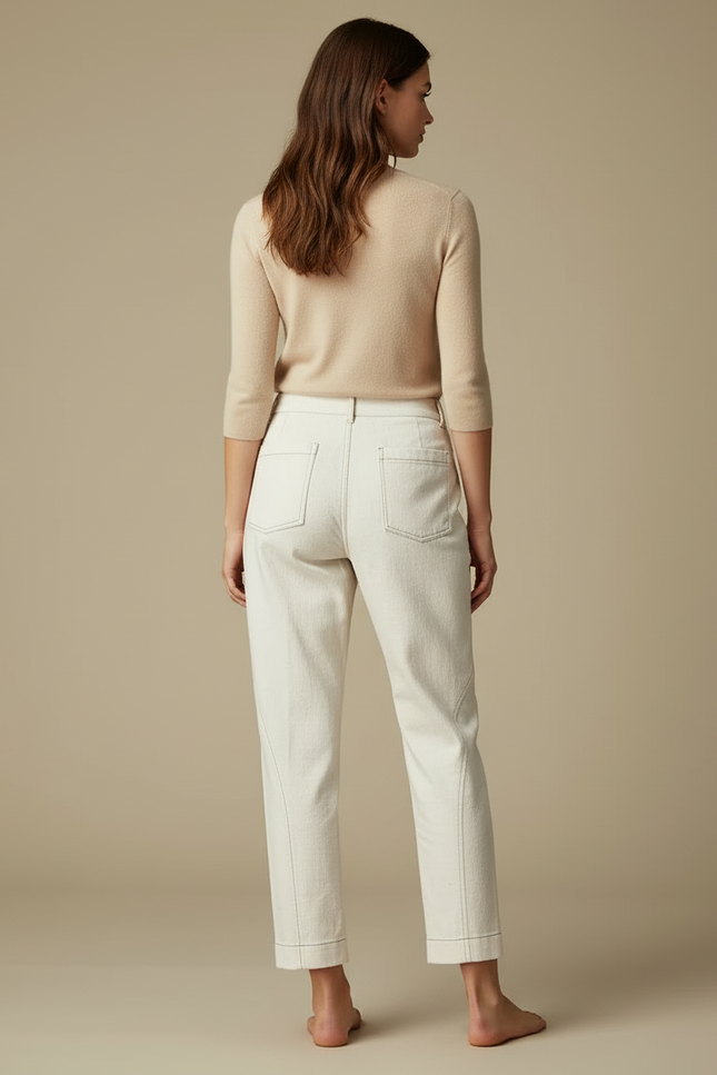 Pantalon Blanc Écru Décontracté Coton Femme - Toile - vue 2