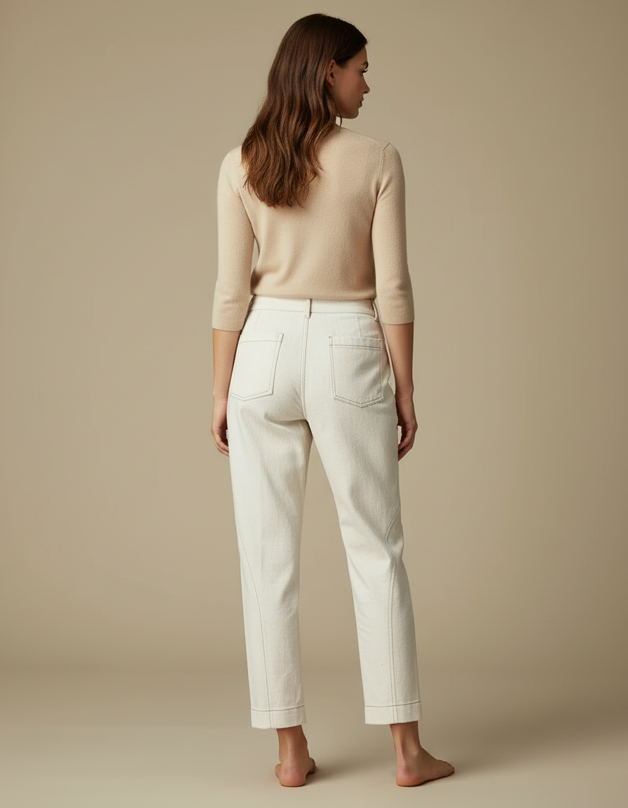 Pantalon Blanc Écru Décontracté Coton Femme - Toile - vue 2