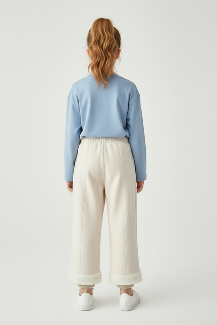 Pantalon Blanc Molletonné Brodé Canard Hiver Fille - Beige - vue 2