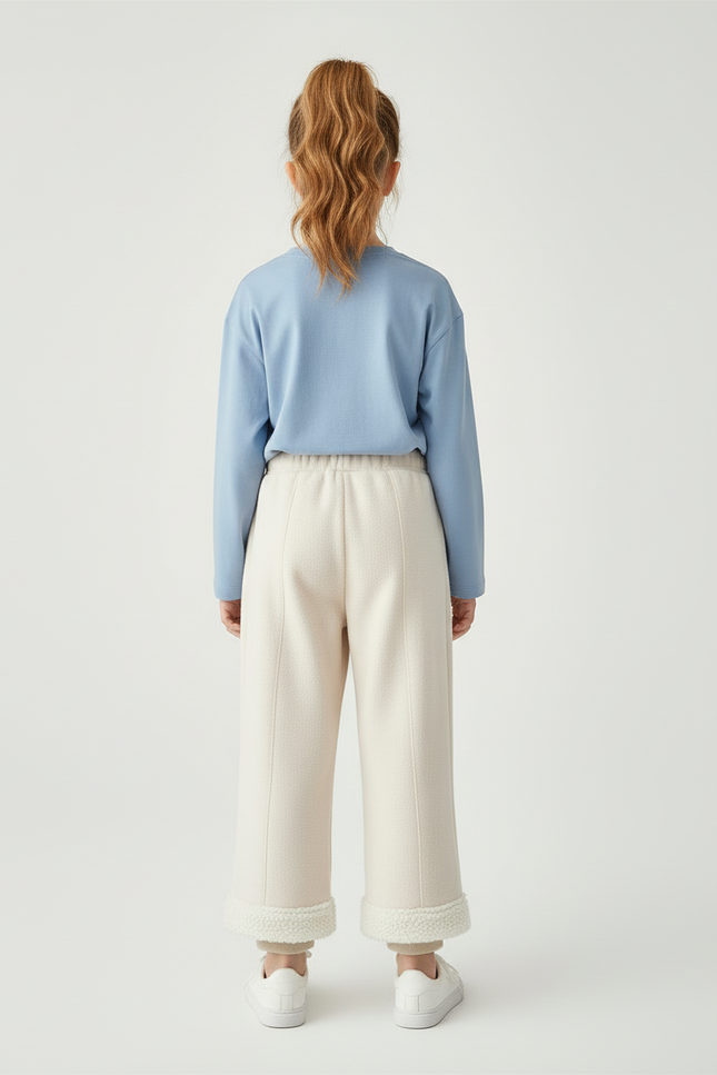 Pantalon Blanc Molletonné Brodé Canard Hiver Fille - Beige - vue 2