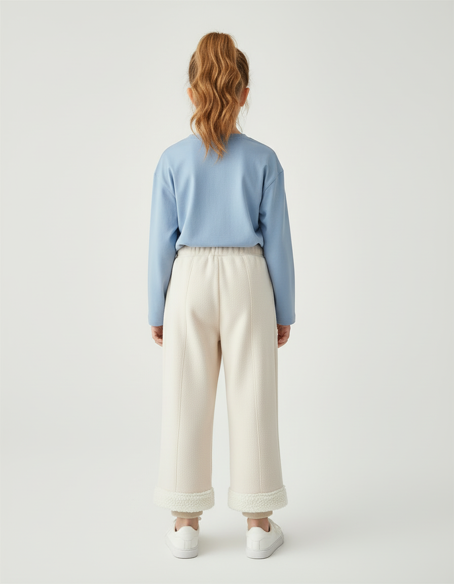 Pantalon Blanc Molletonné Brodé Canard Hiver Fille - Beige - vue 2