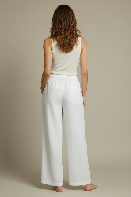 Pantalon Blanc Fluide Large Lin Décontracté - vue 2