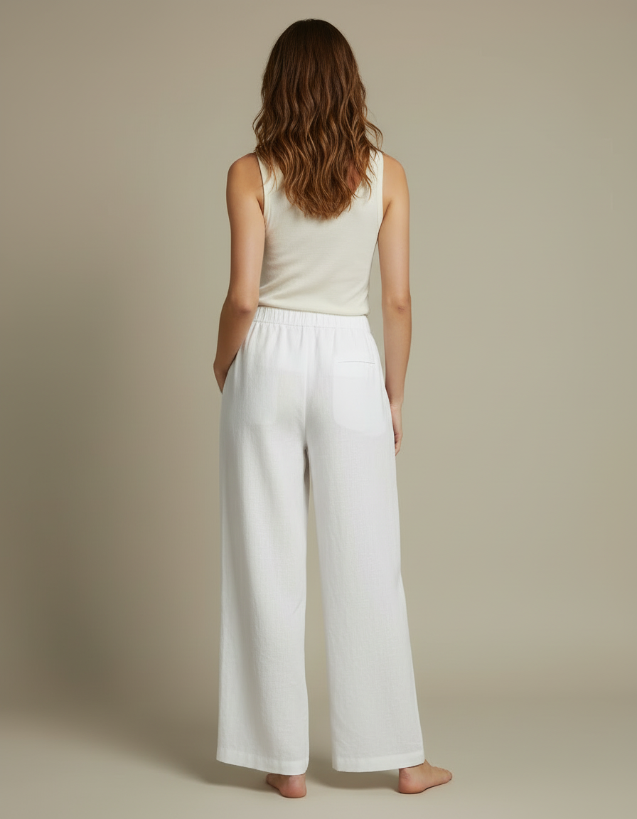 Pantalon Blanc Fluide Large Lin Décontracté - vue 2